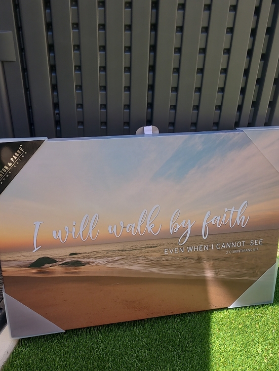 Heaton & Parke Other - I Will Walk By Faith Beach Canvas Wall Art - Blue/Tan